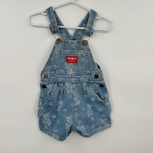 Vintage OshKosh B'gosh 90s Teddy Bear Embroidered Denim Vestbak Shortalls 18M